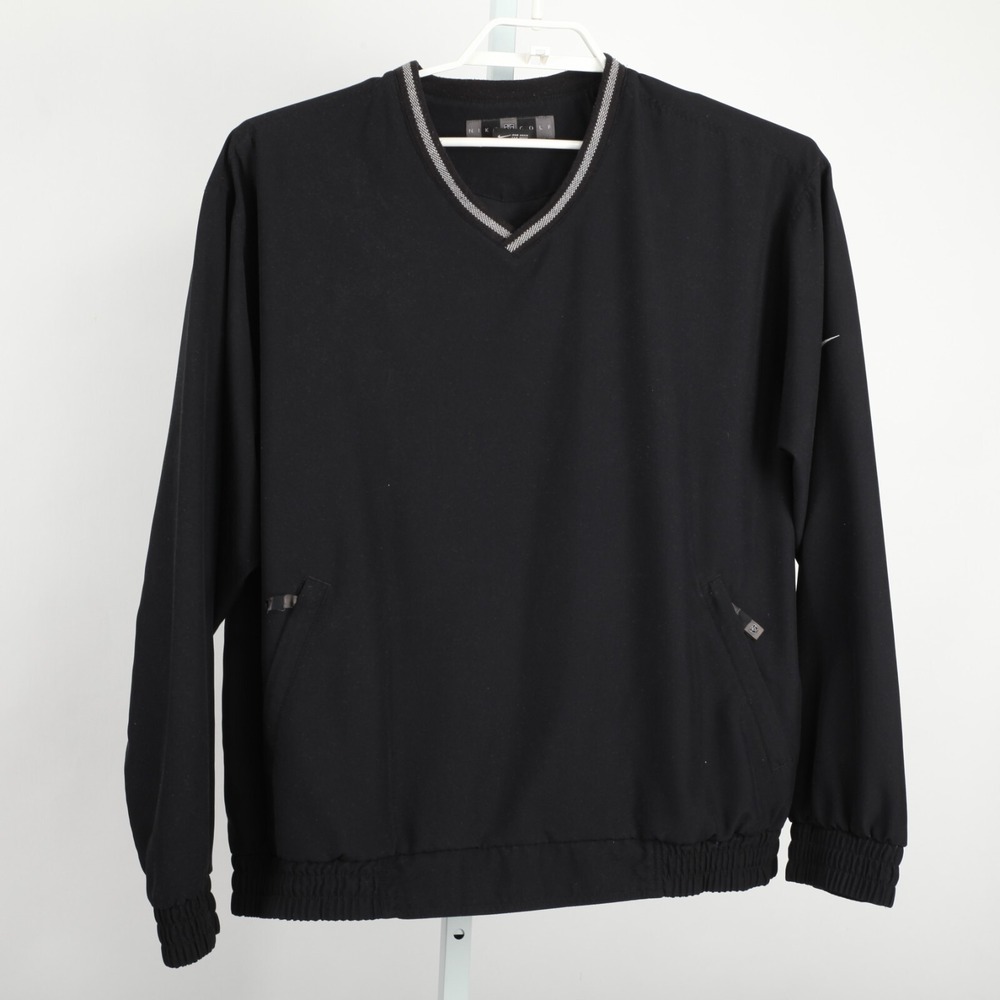 Nike Golf Jacket Mens Large Black Pullover V Neck Pockets Windshirt No Logo - Picture 2 of 13